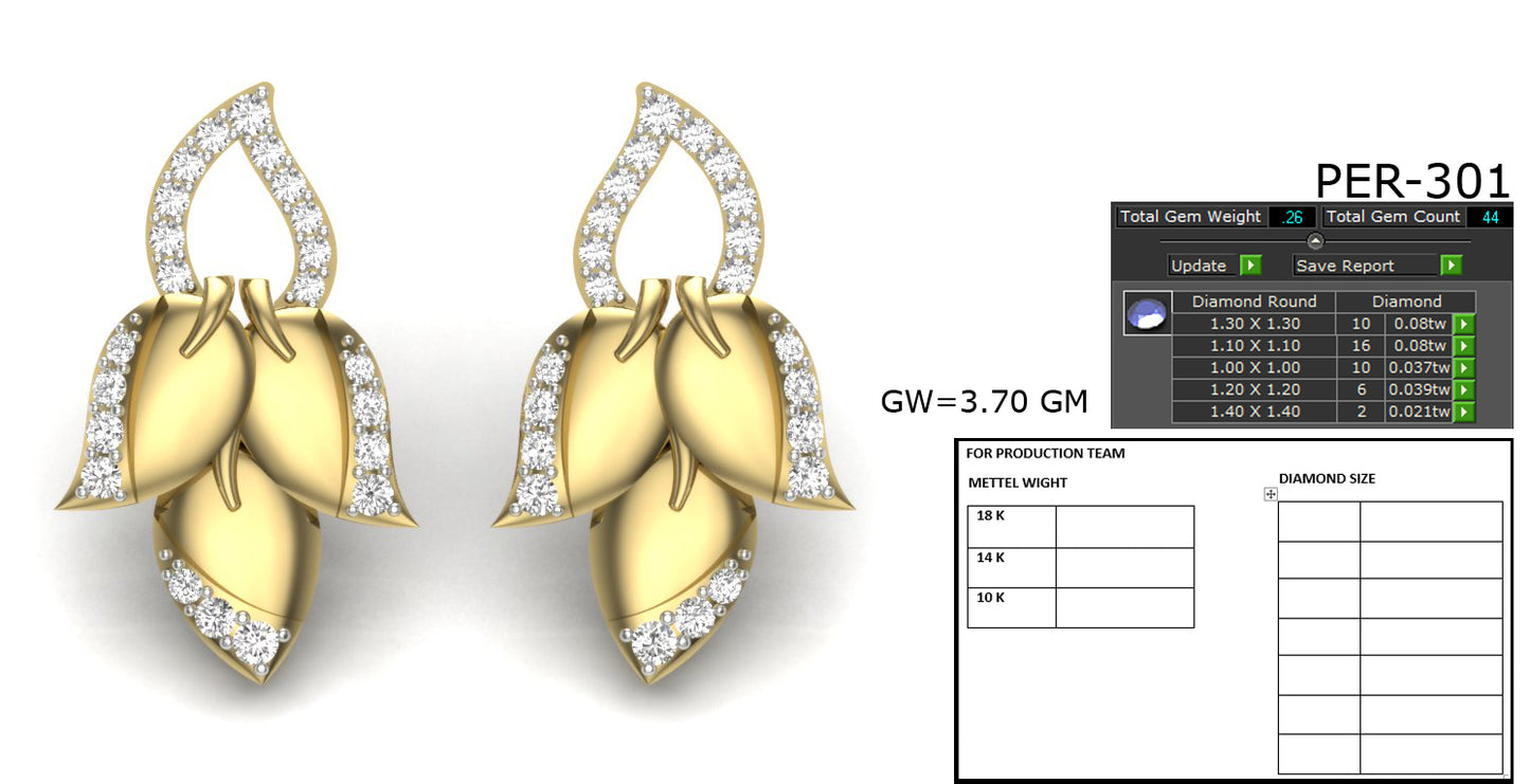 3D Jewelry Files Earring Model 3DM STL PER-301-DIA