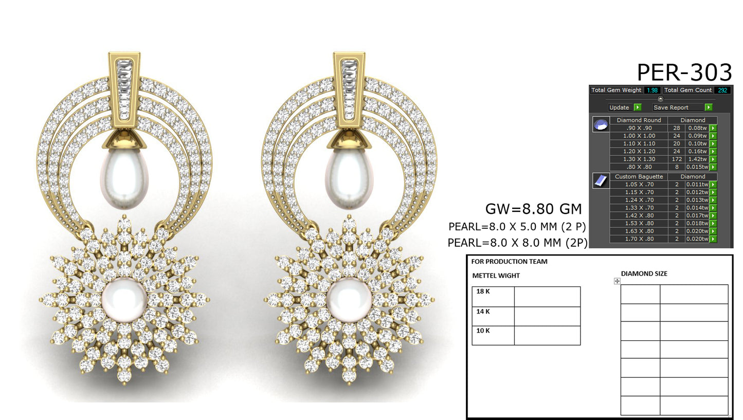 3D Jewelry Files Earring Model 3DM STL PER-303-DIA