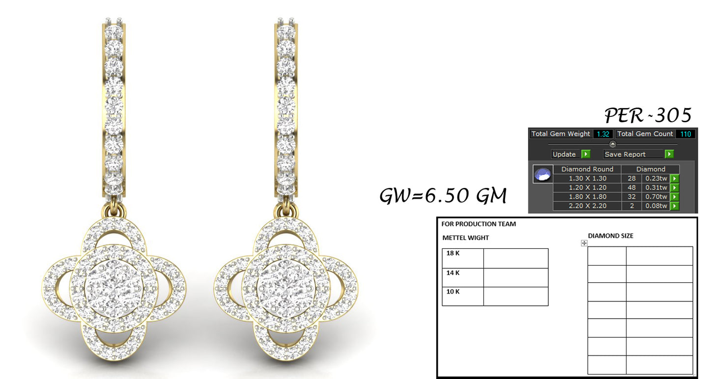 3D Jewelry Files Earring Model 3DM STL PER-305-DIA