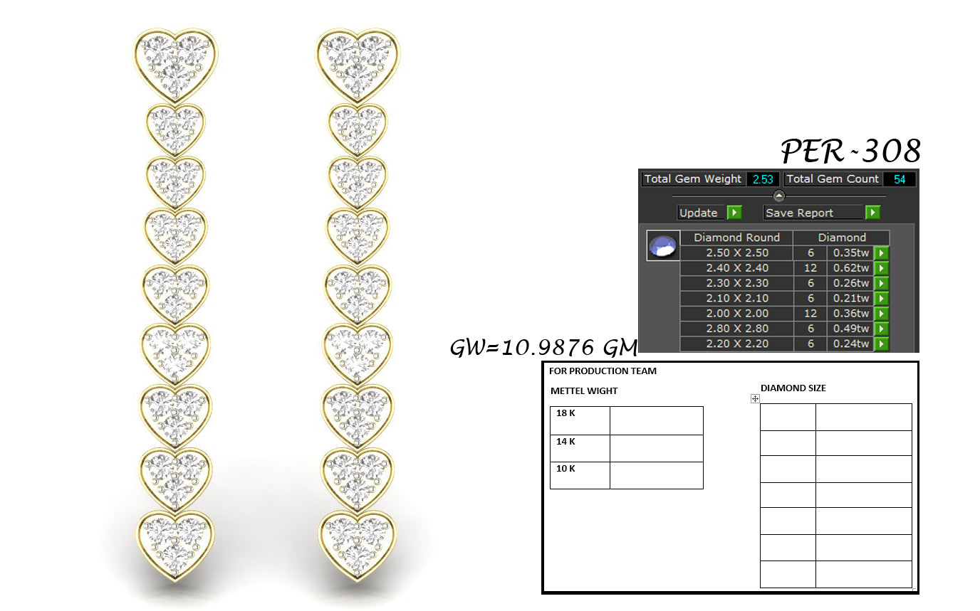 3D Jewelry Files Earring Model 3DM STL PER-308-DIA