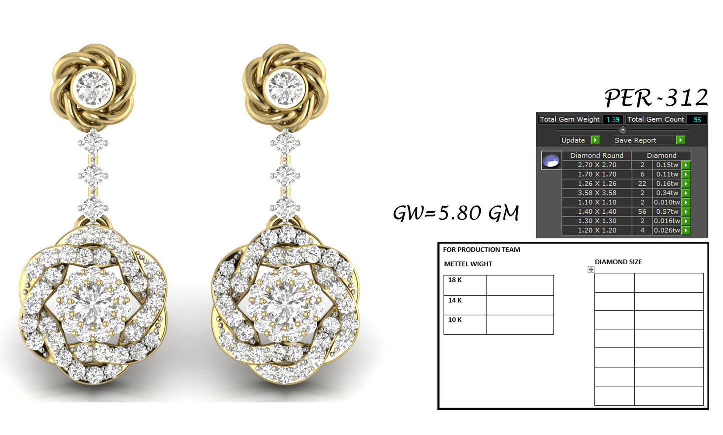 3D Jewelry Files Earring Model 3DM STL PER-312-DIA