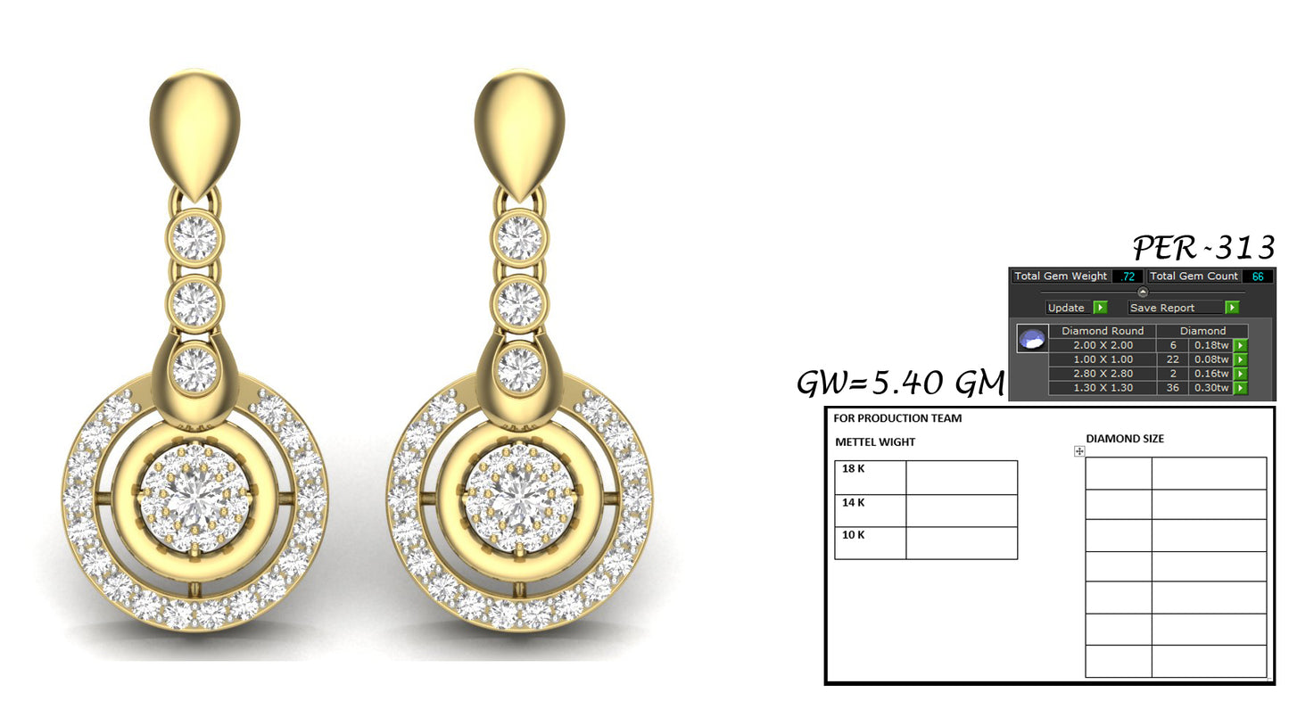 3D Jewelry Files Earring Model 3DM STL PER-313-DIA