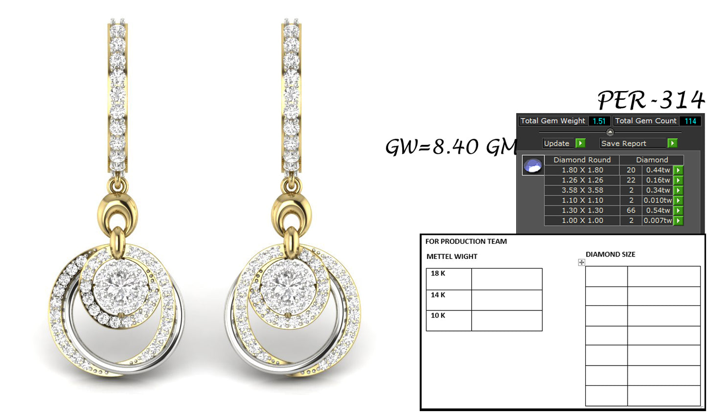 3D Jewelry Files Earring Model 3DM STL PER-314-DIA