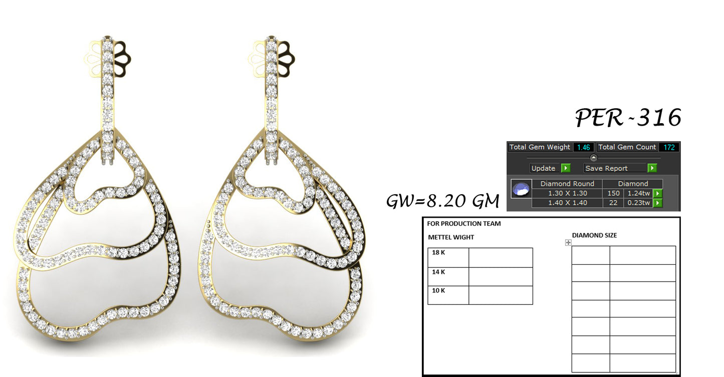 3D Jewelry Files Earring Model 3DM STL PER-316-DIA