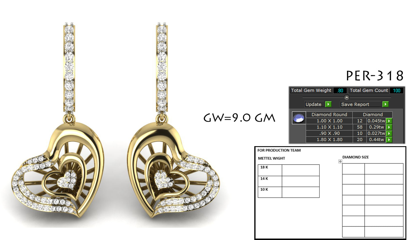 3D Jewelry Files Earring Model 3DM STL PER-318-DIA