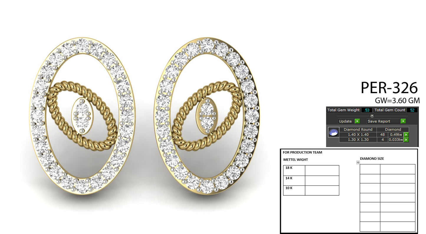 3D Jewelry Files Earring Model 3DM STL PER-326-DIA