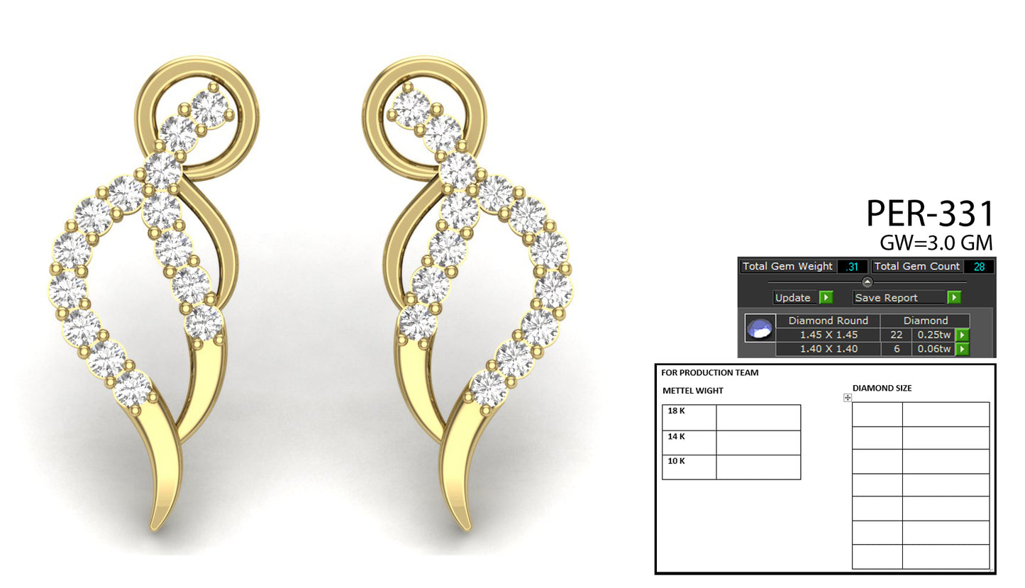 3D Jewelry Files Earring Model 3DM STL PER-331-DIA