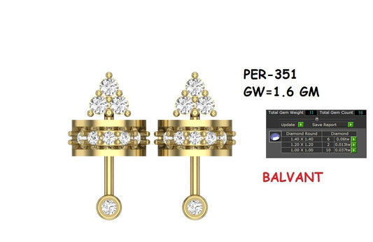 3D Jewelry Files Earring Model 3DM STL PER-351-DIA