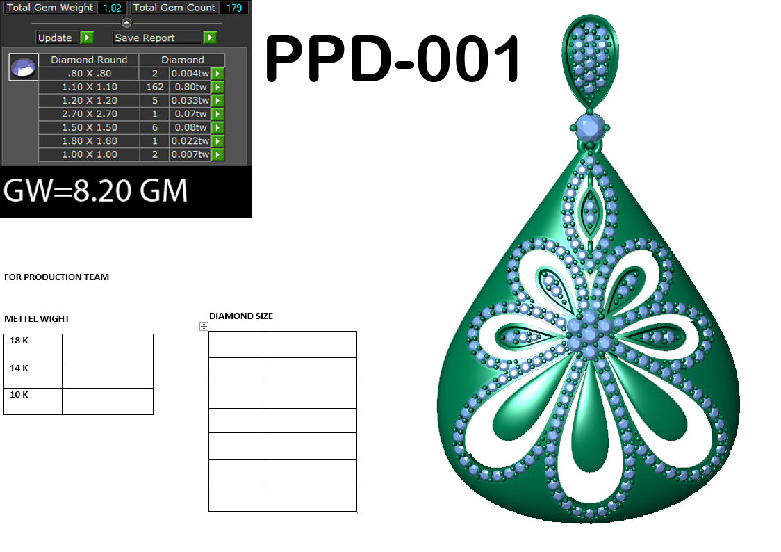 3D Jewelry Files Pendant Model 3DM PPD-001 DIA