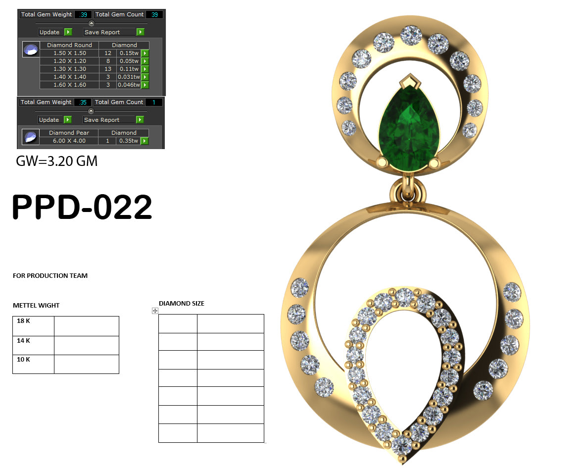 3D Jewelry Files Pendant Model 3DM PPD-022 DIA