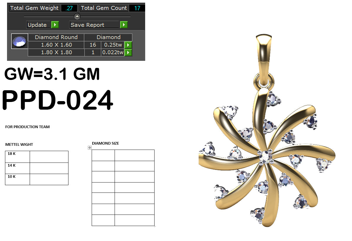 3D Jewelry Files Pendant Model 3DM PPD-024 DIA