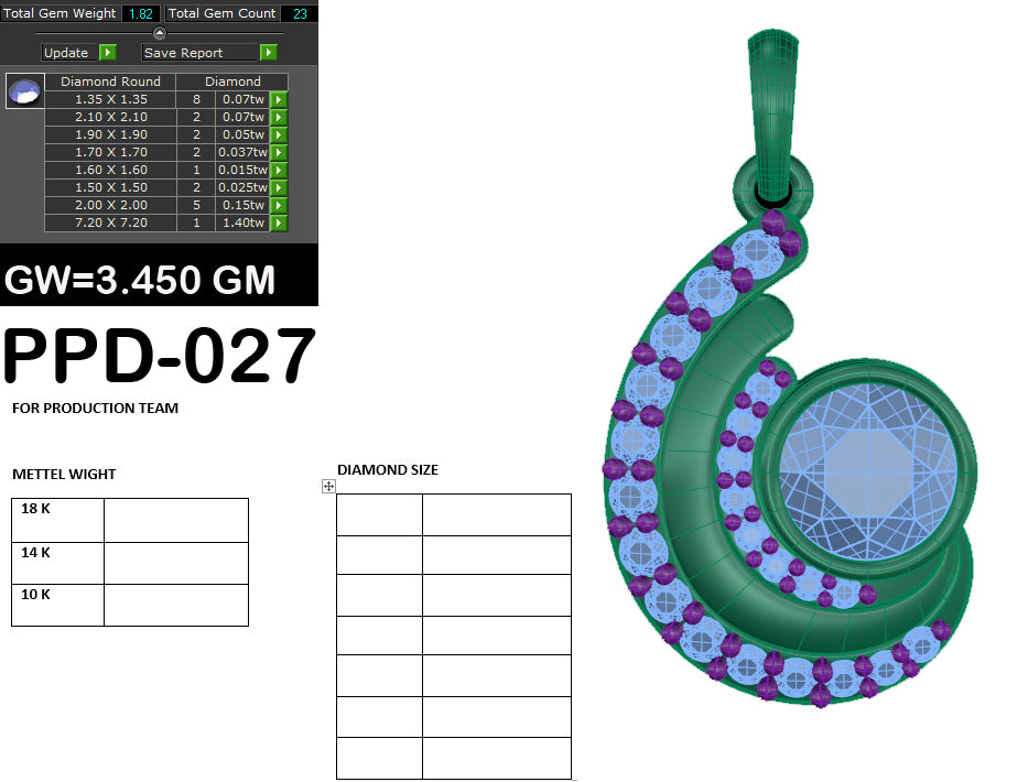 3D Jewelry Files Pendant Model 3DM PPD-027 DIA