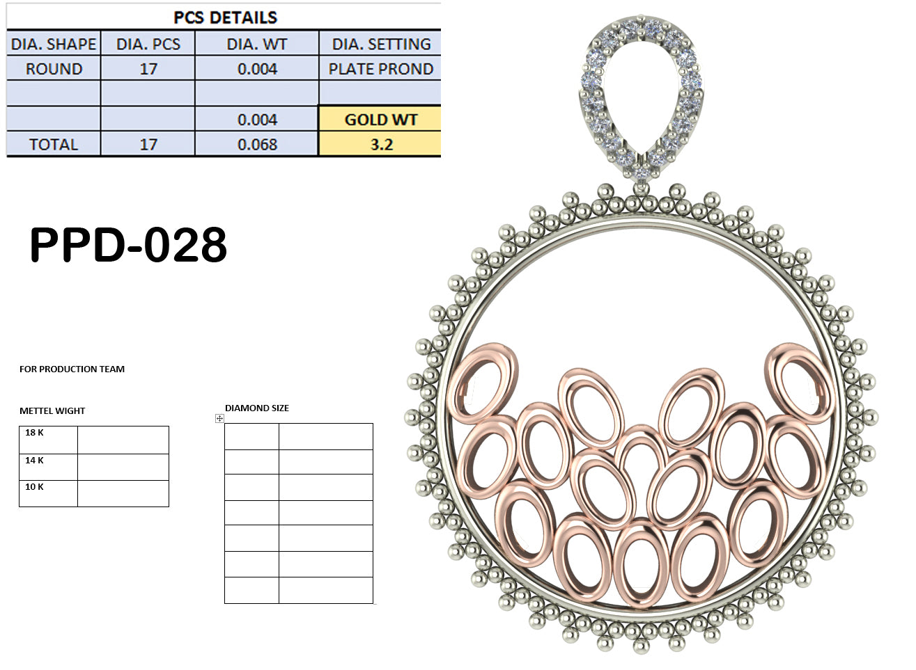 3D Jewelry Files Pendant Model 3DM PPD-028 DIA