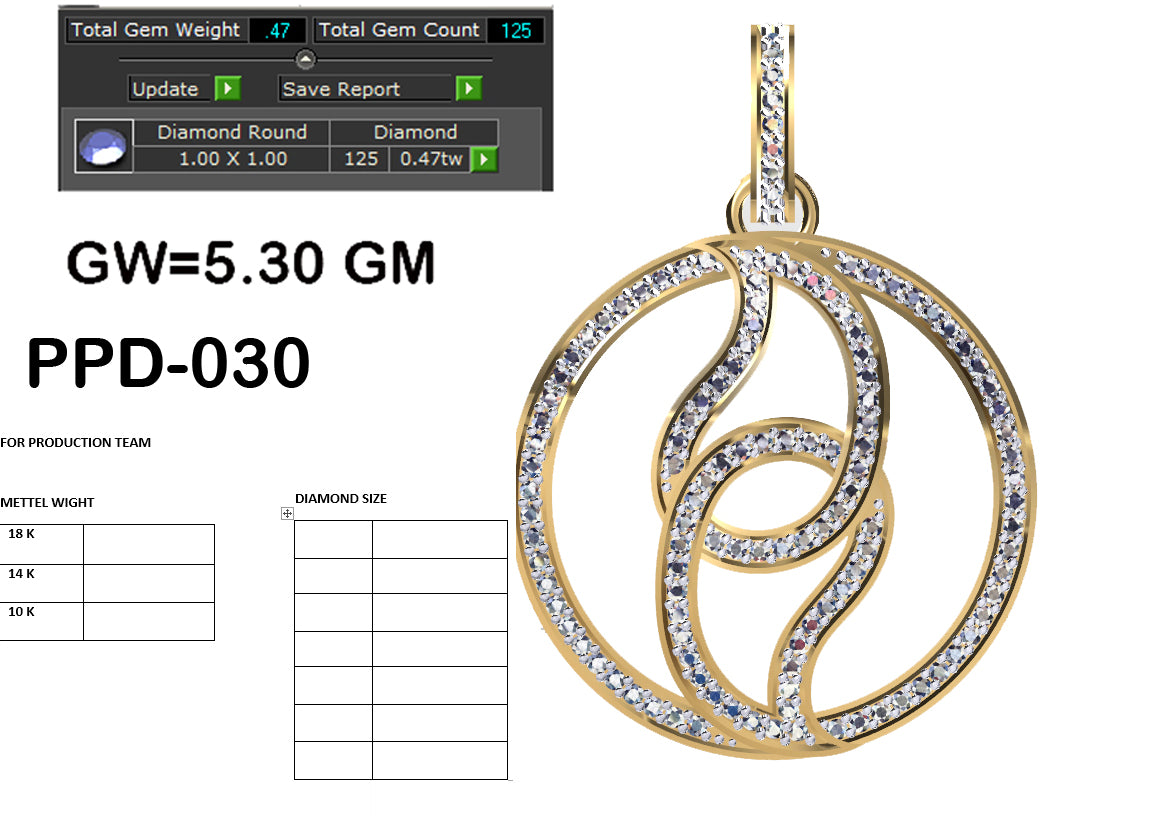 3D Jewelry Files Pendant Model 3DM PPD-030 DIA