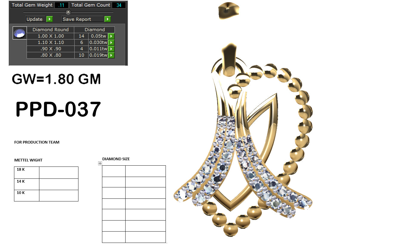 3D Jewelry Files Pendant Model 3DM PPD-037 DIA