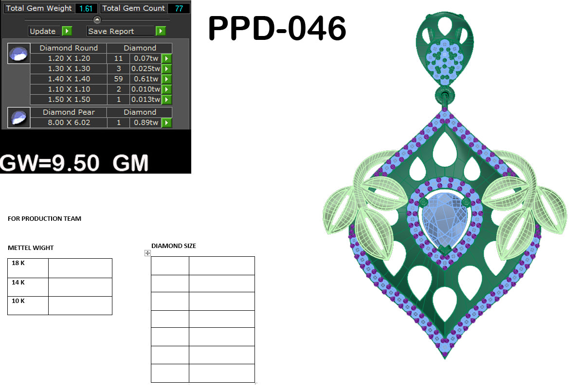 3D Jewelry Files Pendant Model 3DM PPD-046 DIA