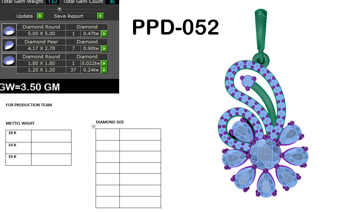 3D Jewelry Files Pendant Model 3DM PPD-052-DIA