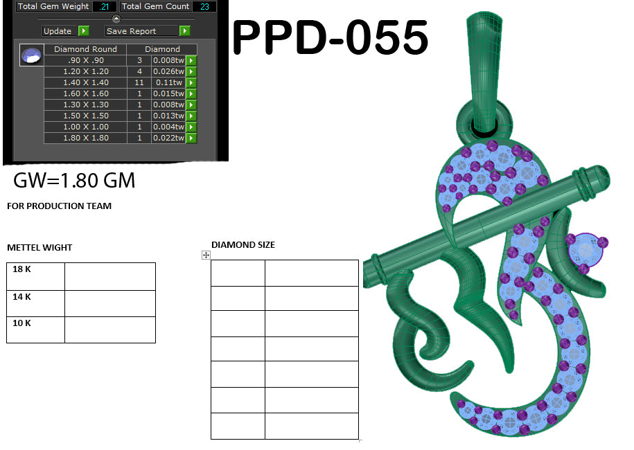 3D Jewelry Files Pendant Model 3DM PPD-055 DIA