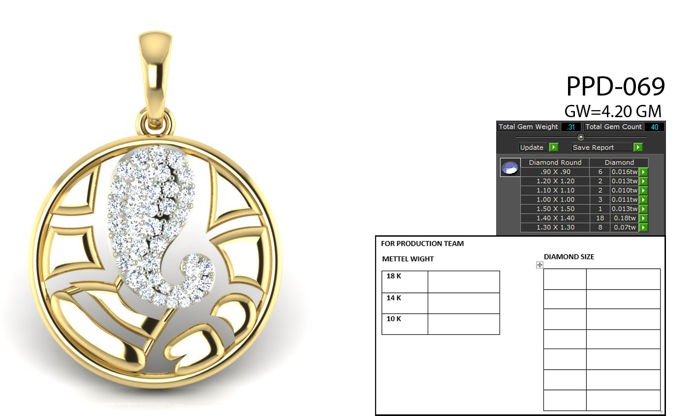 3D Jewelry Files Pendant Model 3DM PPD-069-DIA