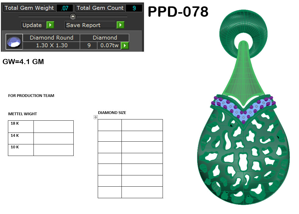 3D Jewelry Files Pendant Model 3DM PPD-078-DIA