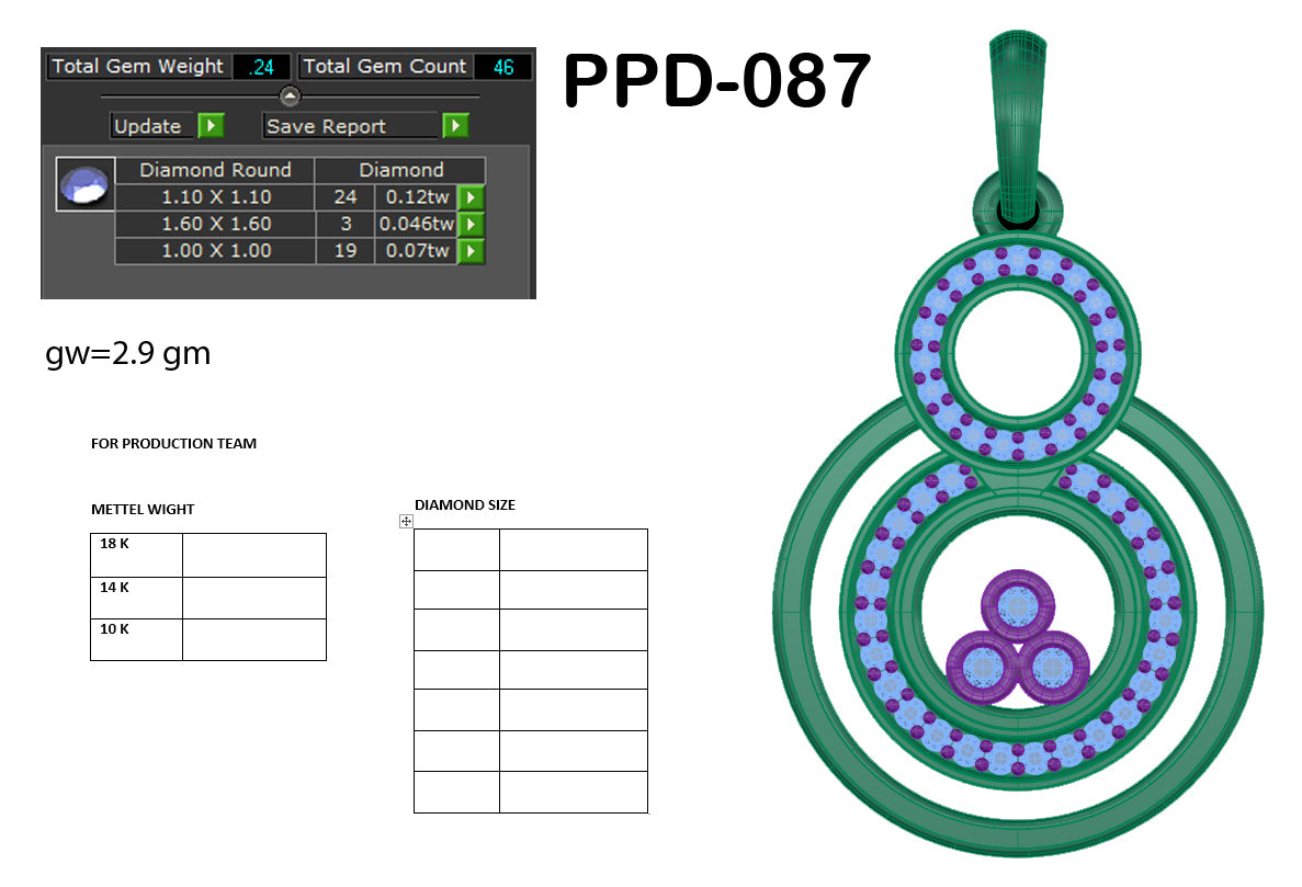 3D Jewelry Files Pendant Model 3DM PPD-087-DIA