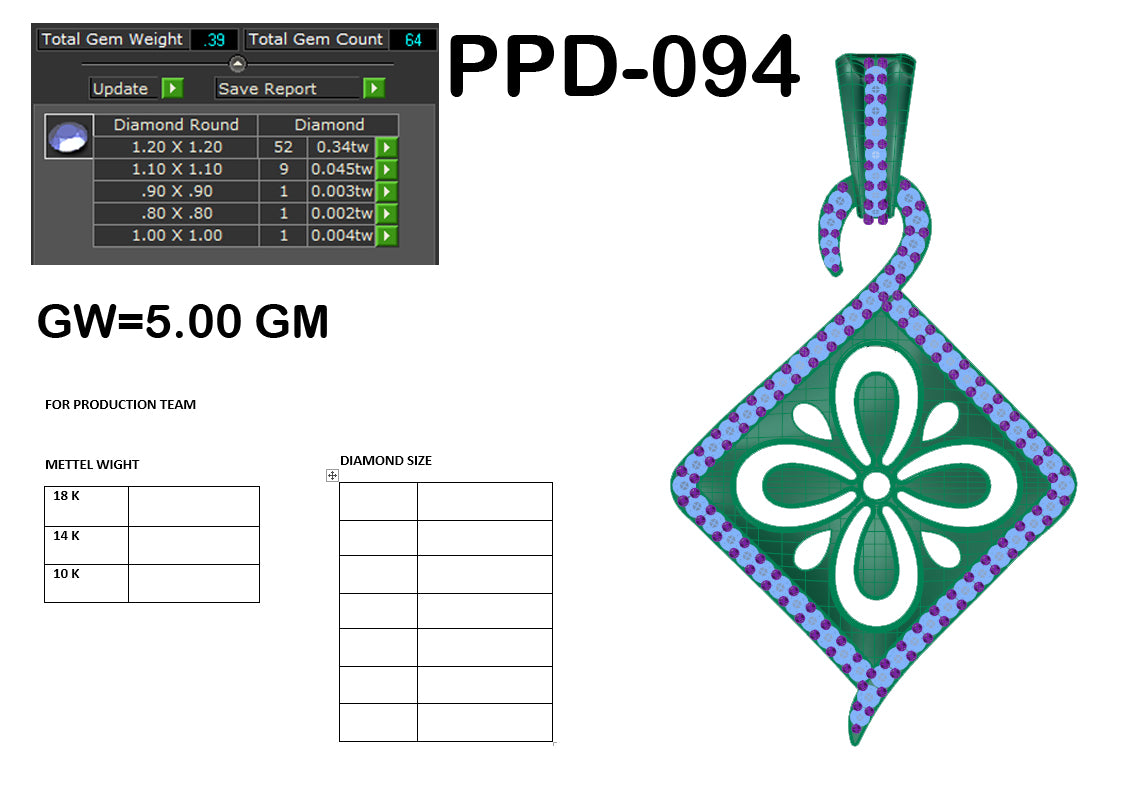 3D Jewelry Files Pendant Model 3DM PPD-094 DIA