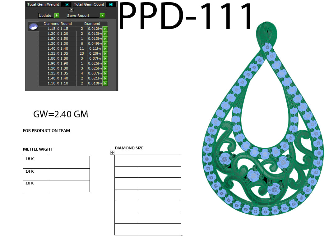 3D Jewelry Files Pendant Model 3DM PPD-111 DIA