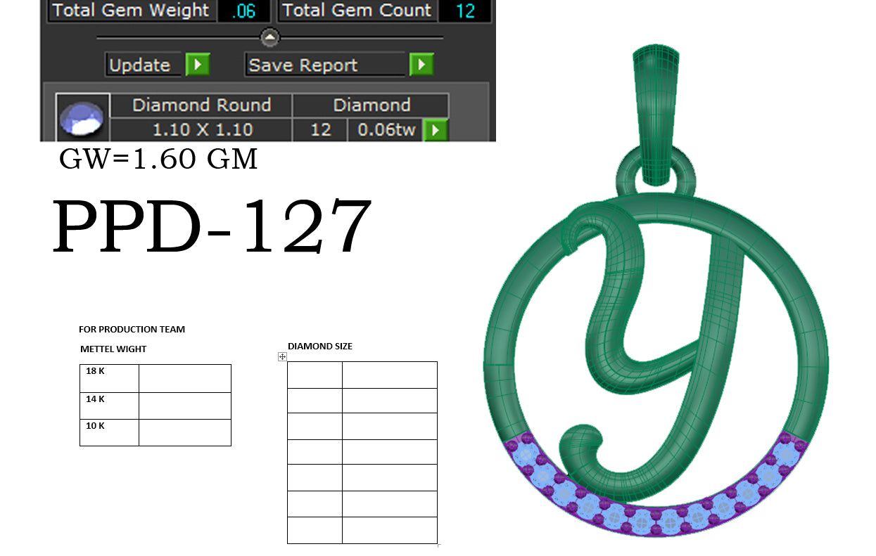 3D Jewelry Files Pendant Model 3DM PPD-127 DIA