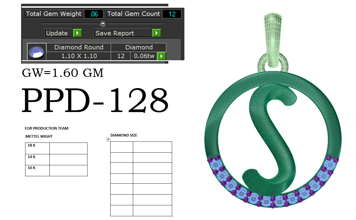 3D Jewelry Files Pendant Model 3DM PPD-128 DIA