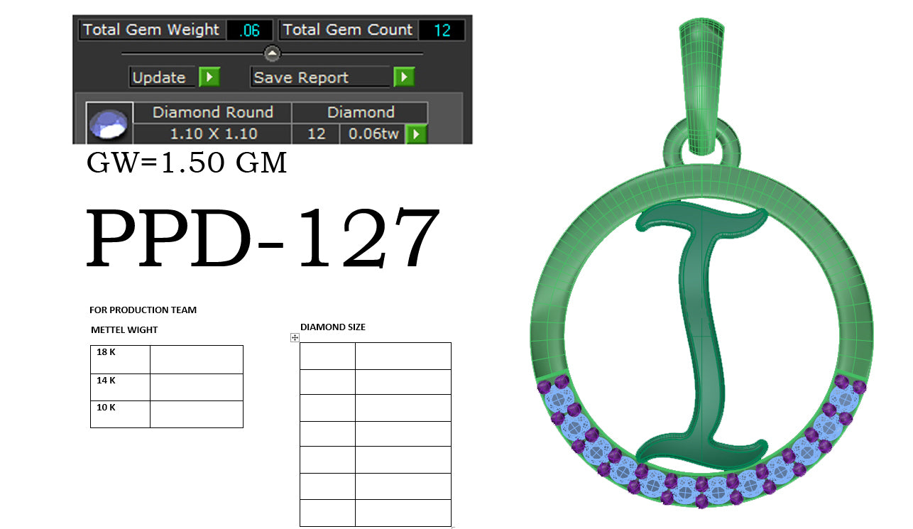 3D Jewelry Files Pendant Model 3DM PPD-129-DIA