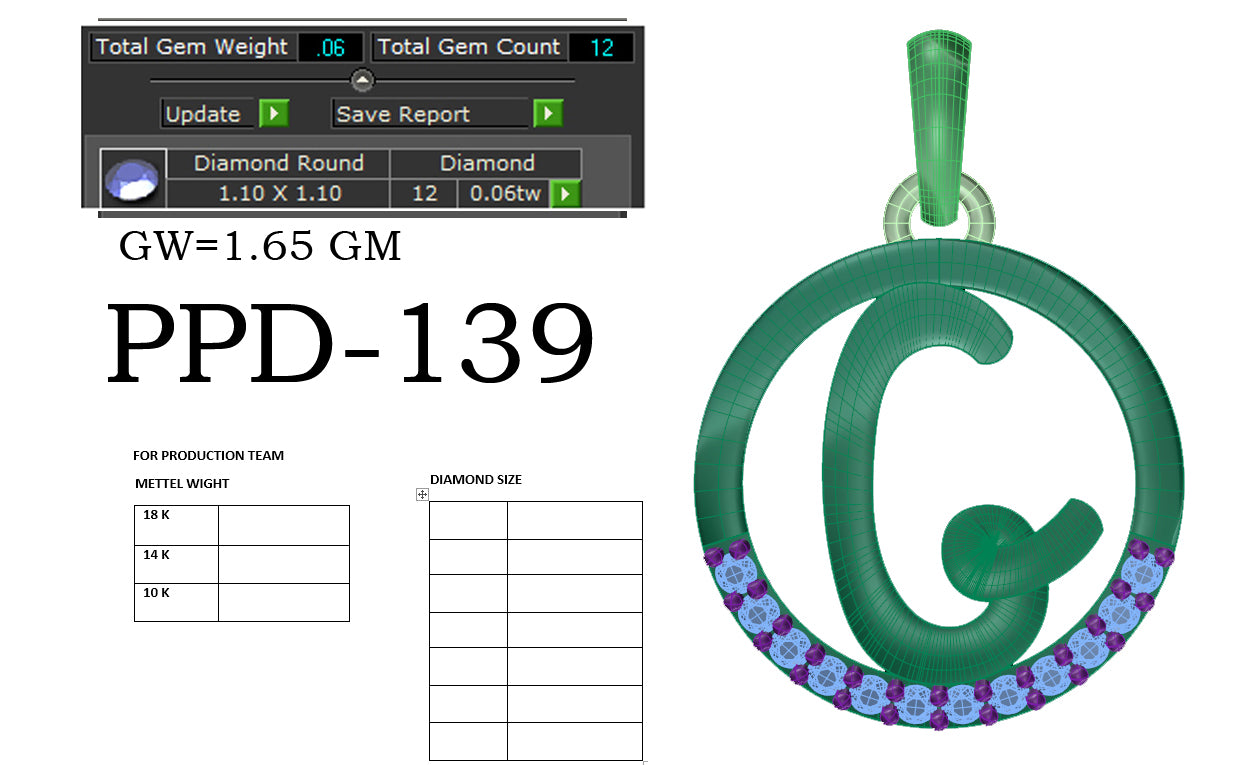 3D Jewelry Files Pendant Model 3DM PPD-139-DIA