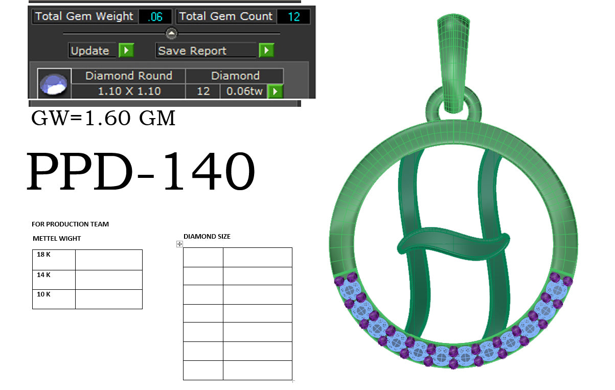 3D Jewelry Files Pendant Model 3DM PPD-140-DIA