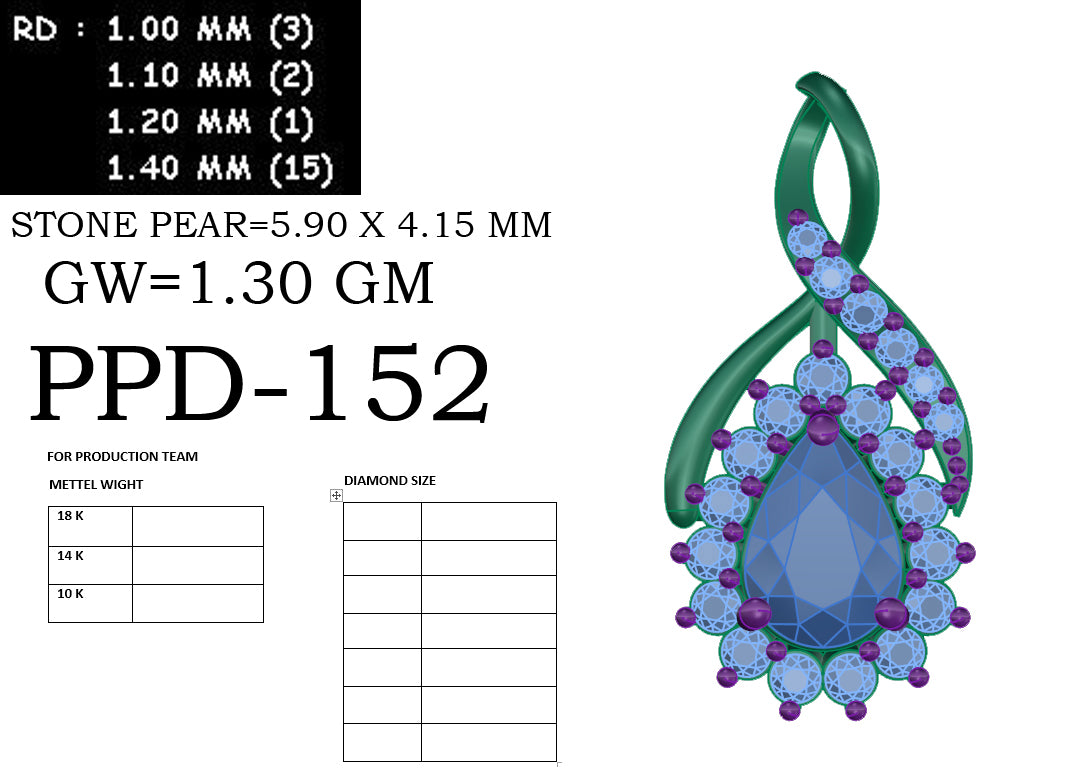 3D Jewelry Files Pendant Model 3DM PPD-152-DIA