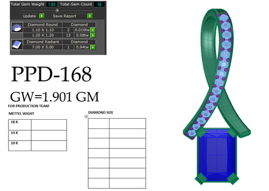 3D Jewelry Files Pendant Model 3DM PPD-168-DIA