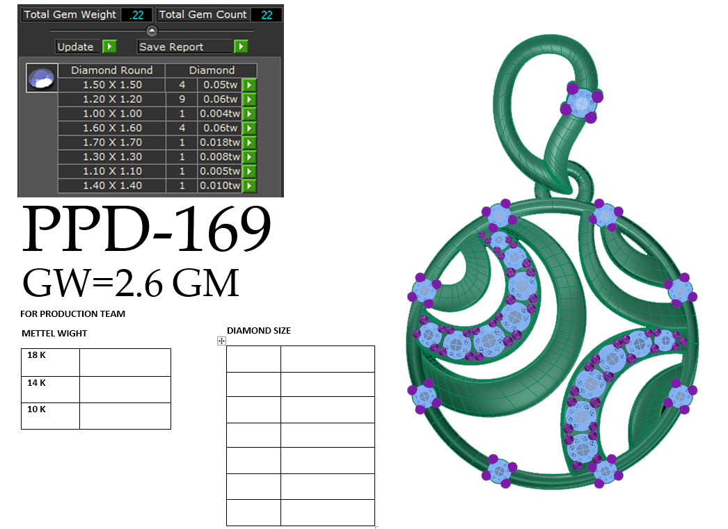 3D Jewelry Files Pendant Model 3DM PPD-169-DIA