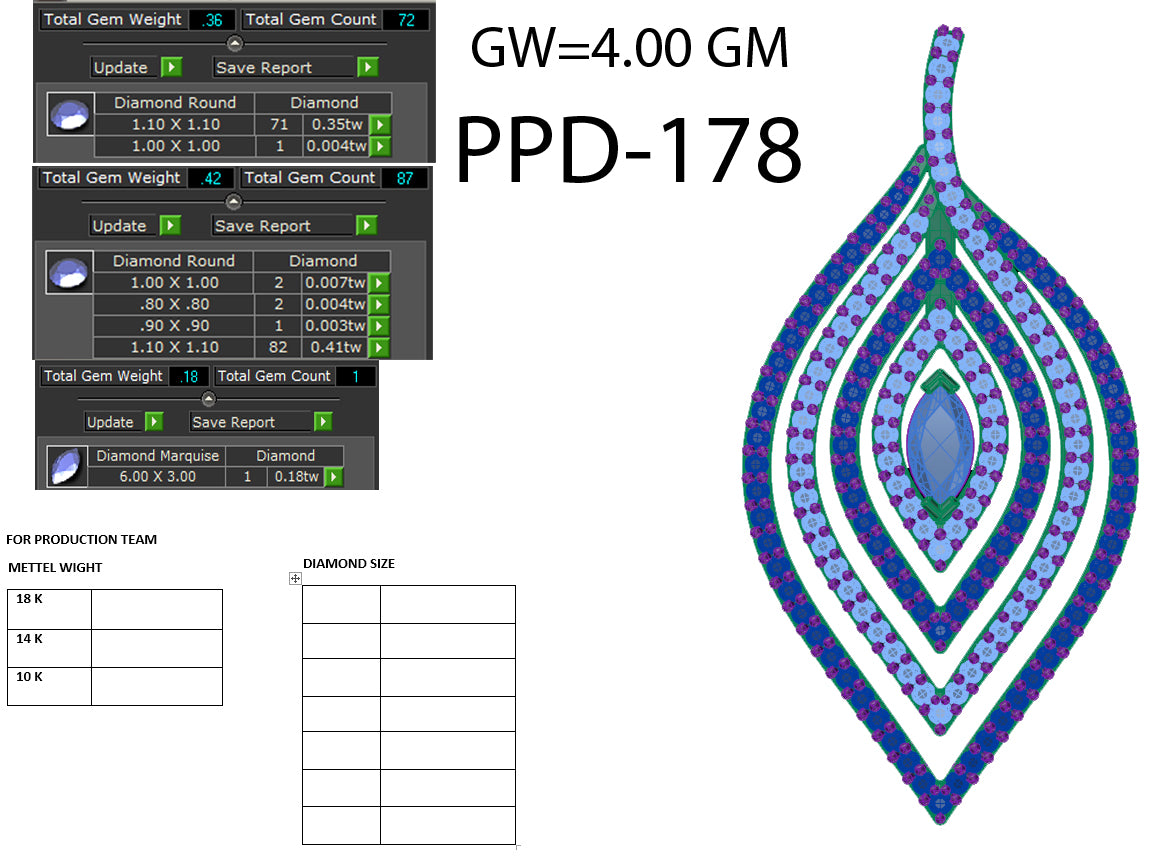 3D Jewelry Files Pendant Model 3DM PPD-178-DIA