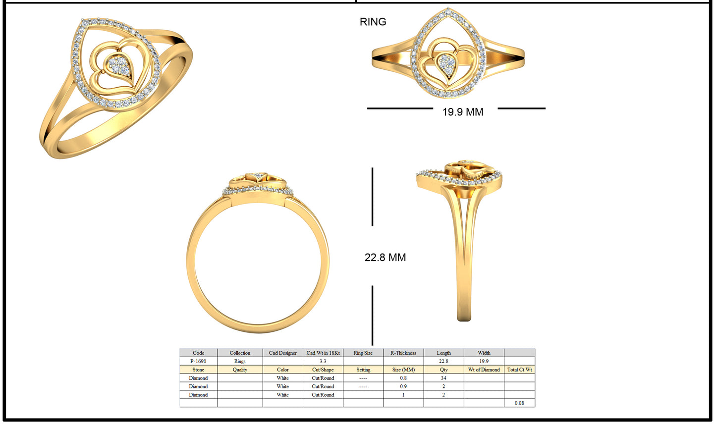 3D Jewelry Files Ring Model 3DM STL P-1690R