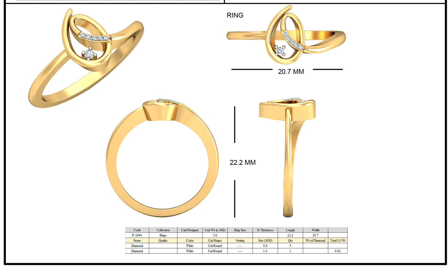 3D Jewelry Files Ring Model 3DM STL P-1694R