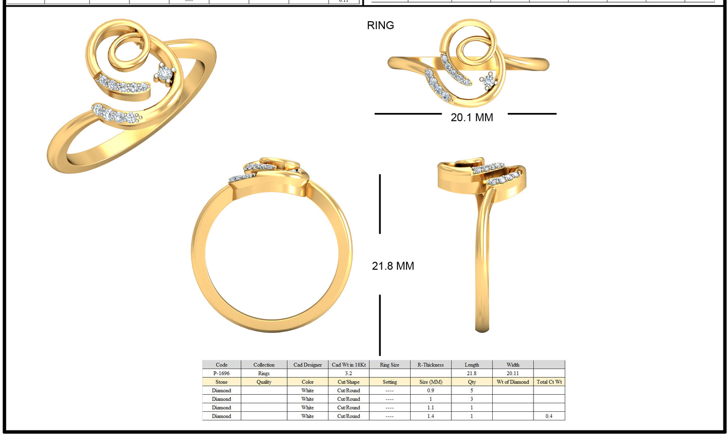 3D Jewelry Files Ring Model 3DM STL p-1696R