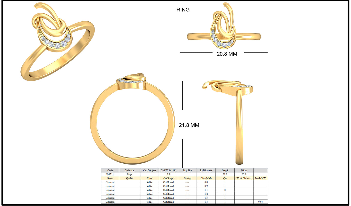 3D Jewelry Files Ring Model 3DM STL P-1711R