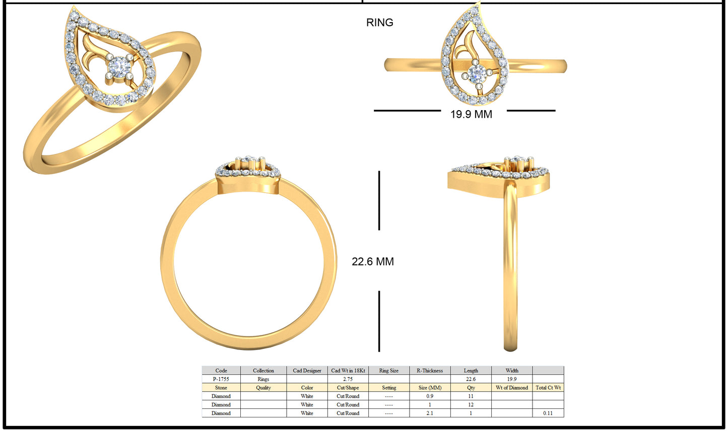 3D Jewelry Files Ring Model 3DM STL P-1755R