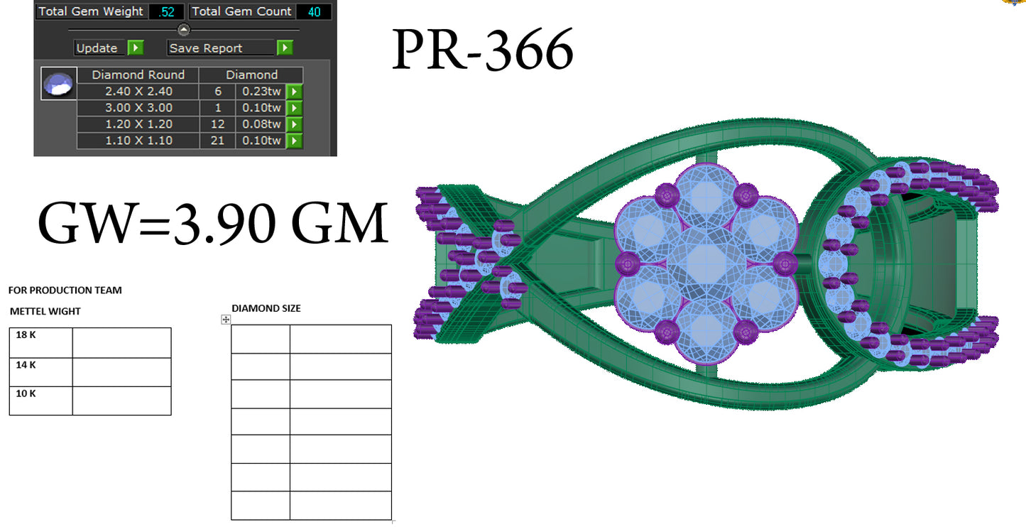 3D Jewelry Files Ring Model 3DM STL PR-366 DIA