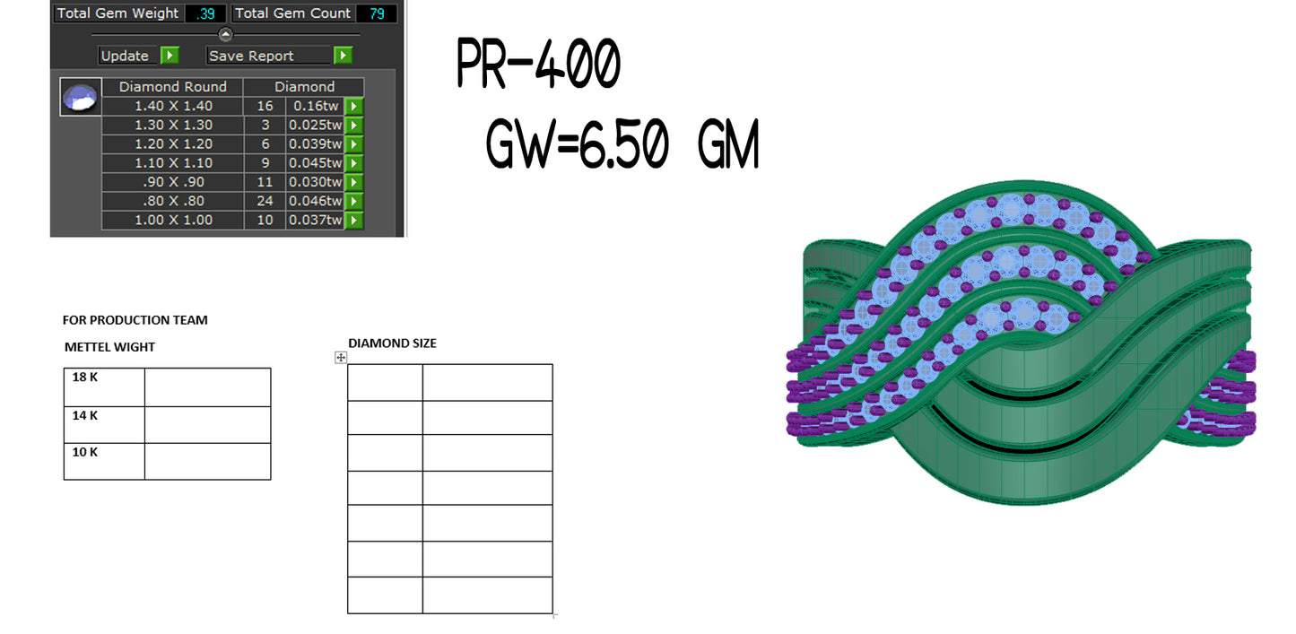 3D Jewelry Files Ring Model 3DM STL PR-400 DIA