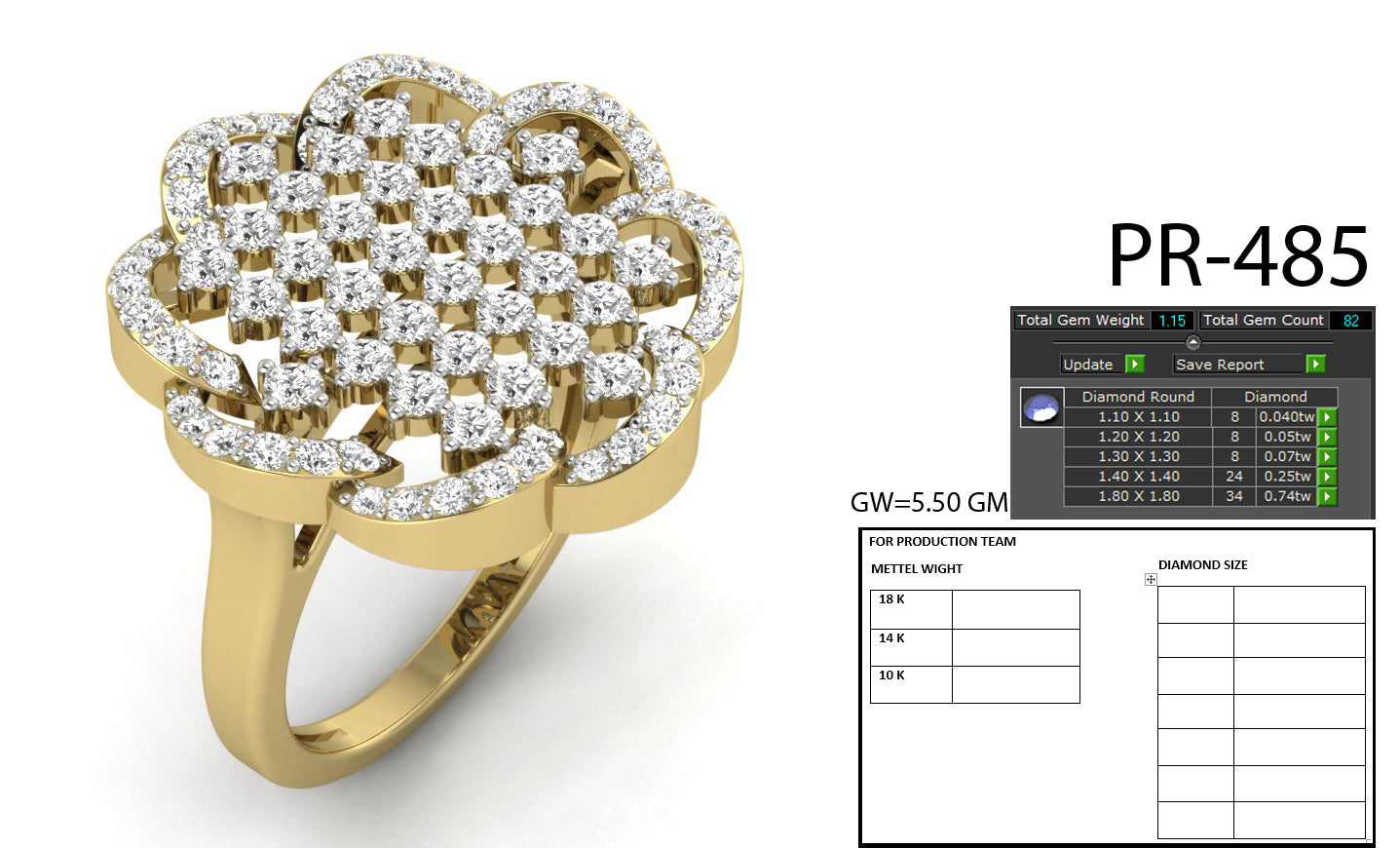 3D Jewelry Files Ring Model 3DM STL PR-485-DIA