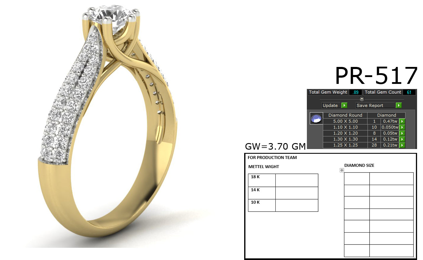 3D Jewelry Files Ring Model 3DM STL PR-517-DIA