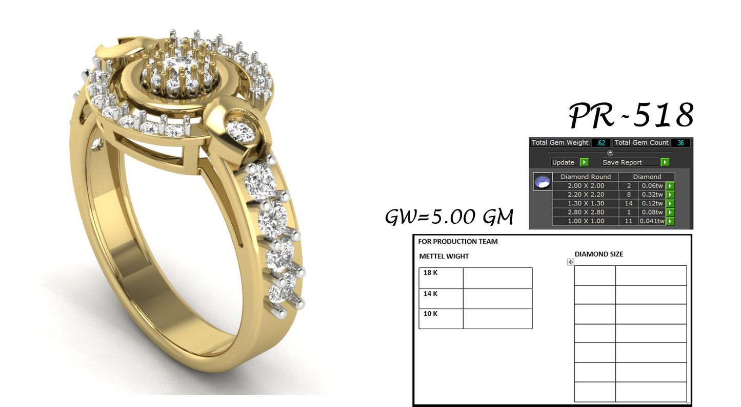 3D Jewelry Files Ring Model 3DM STL PR-518-DIA