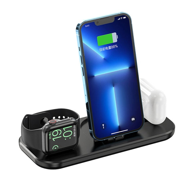 Get Your Devices Charged Fast with the 3 in 1 Wireless Charging Base - iPhone, Apple Watch, and Airpods All at Once!