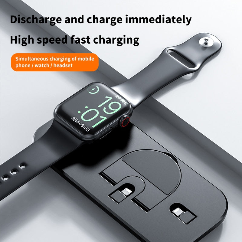 Get Your Devices Charged Fast with the 3 in 1 Wireless Charging Base - iPhone, Apple Watch, and Airpods All at Once!